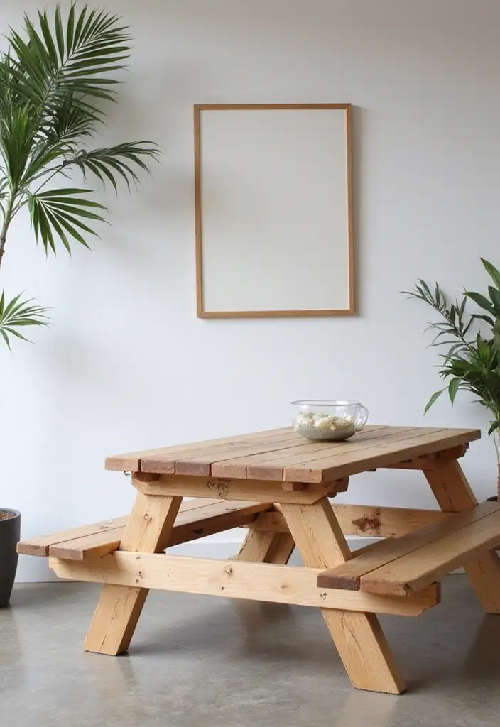 28 Picnic Table Painting Ideas That Make Outdoor Gatherings Stunning - 22. Minimalist Lines