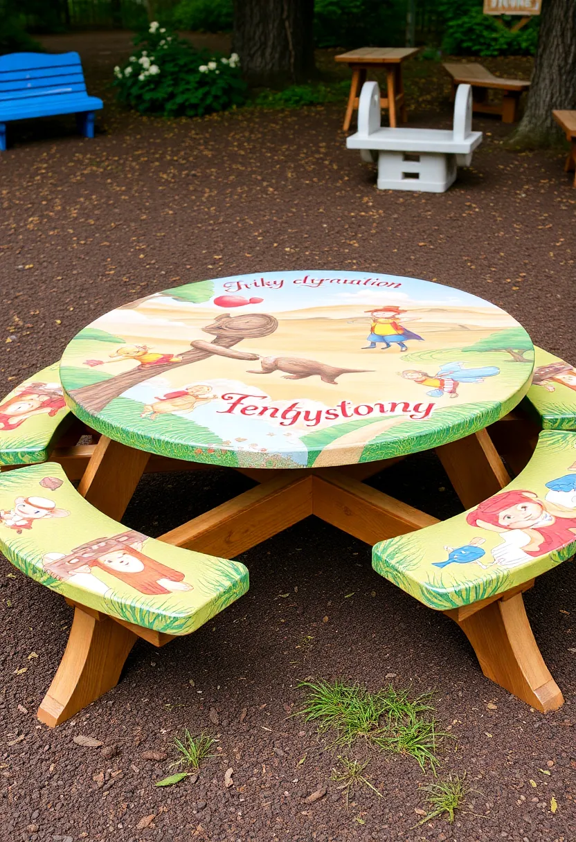 28 Picnic Table Painting Ideas That Make Outdoor Gatherings Stunning - 23. Storybook Themes