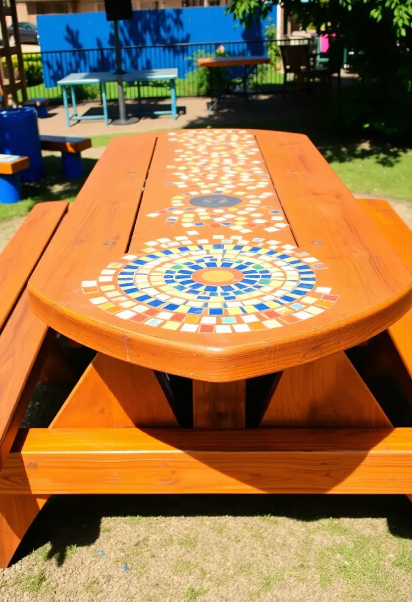 28 Picnic Table Painting Ideas That Make Outdoor Gatherings Stunning - 25. Mosaic Inspiration