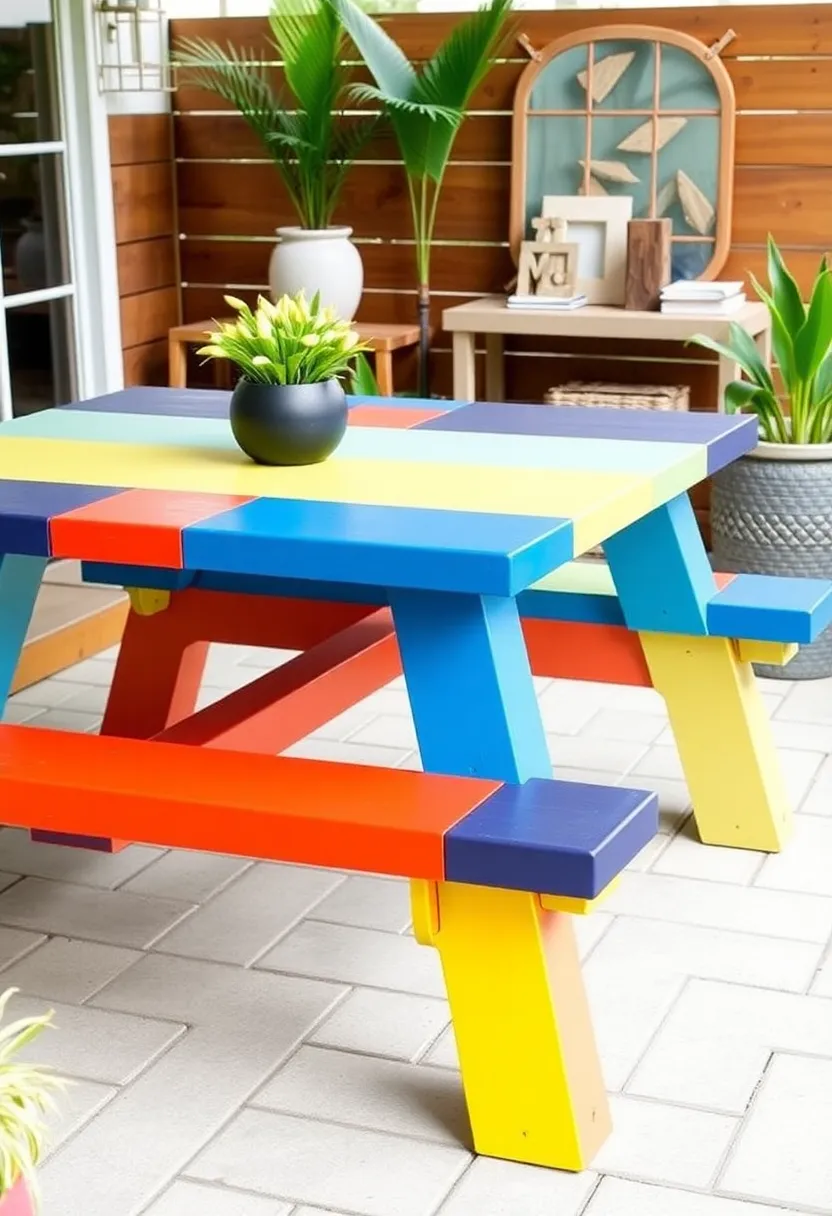 28 Picnic Table Painting Ideas That Make Outdoor Gatherings Stunning - 26. Color Block Style