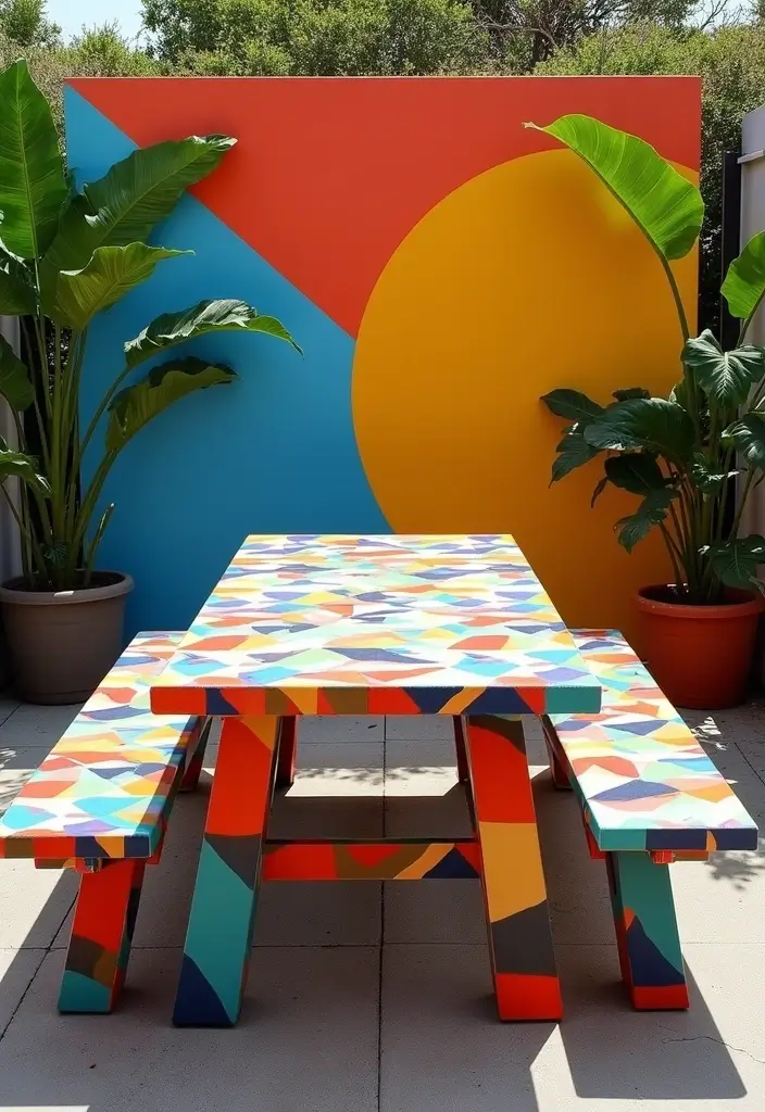 28 Picnic Table Painting Ideas That Make Outdoor Gatherings Stunning - 4. Geometric Patterns