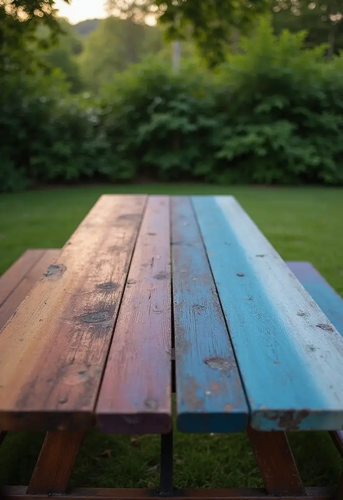 28 Picnic Table Painting Ideas That Make Outdoor Gatherings Stunning - 6. Ombre Color Fade