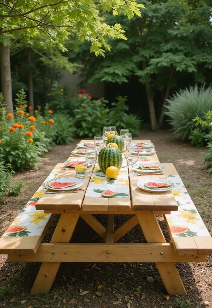 28 Picnic Table Painting Ideas That Make Outdoor Gatherings Stunning - 9. Vibrant Fruit Motifs