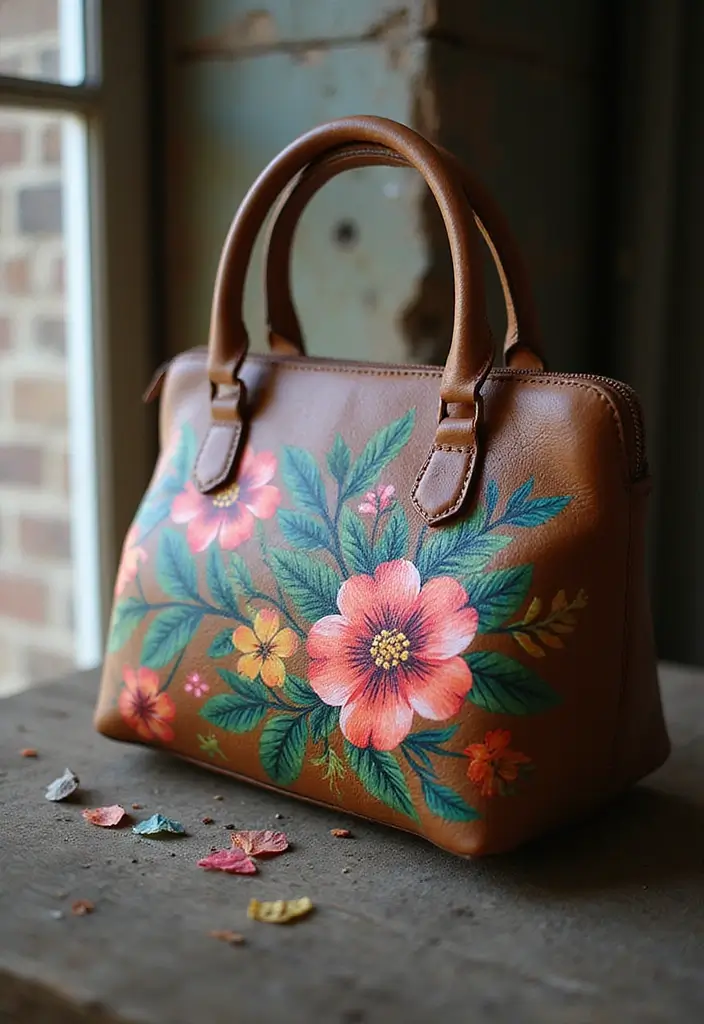 28 Purse Painting Ideas That Make Accessories Pop and Look Cute - 1. Floral Fantasy