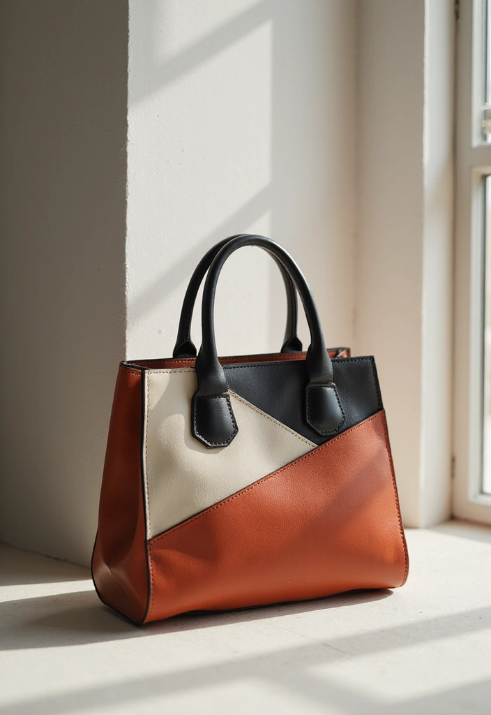 28 Purse Painting Ideas That Make Accessories Pop and Look Cute - 15. Color Block Designs