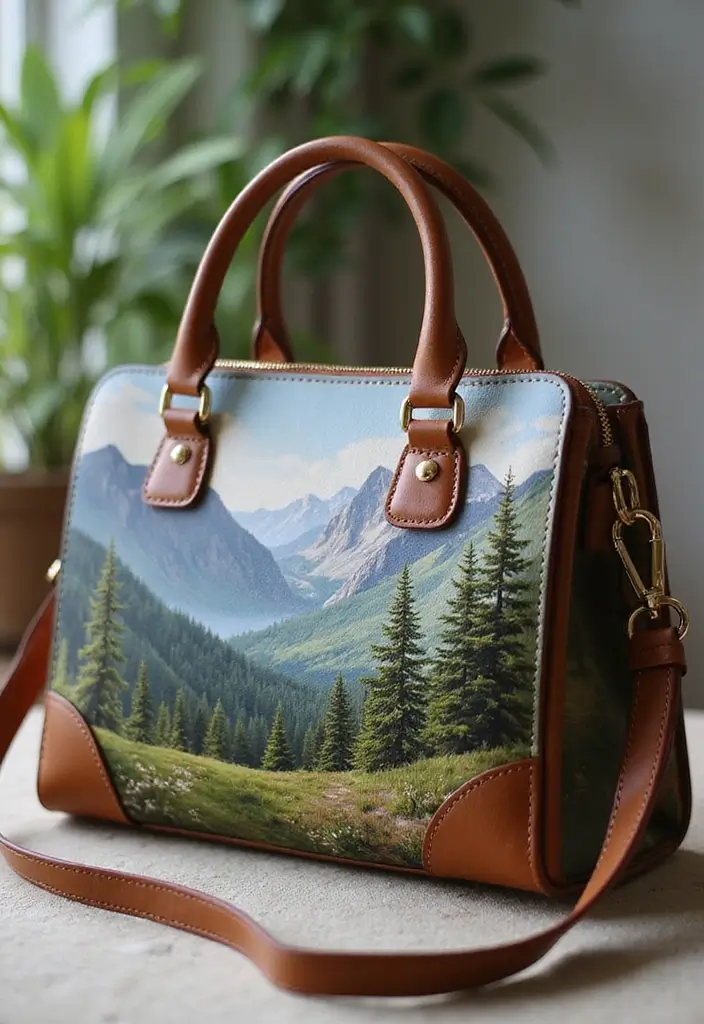 28 Purse Painting Ideas That Make Accessories Pop and Look Cute - 24. Nature Scenery