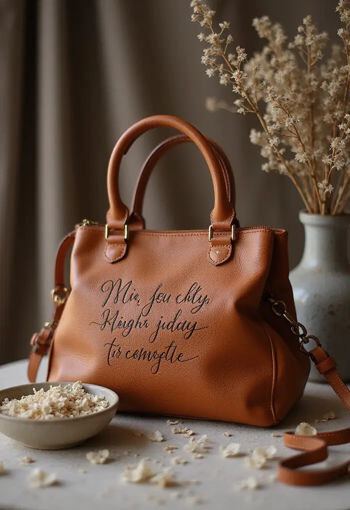 28 Purse Painting Ideas That Make Accessories Pop and Look Cute - 25. Artistic Calligraphy
