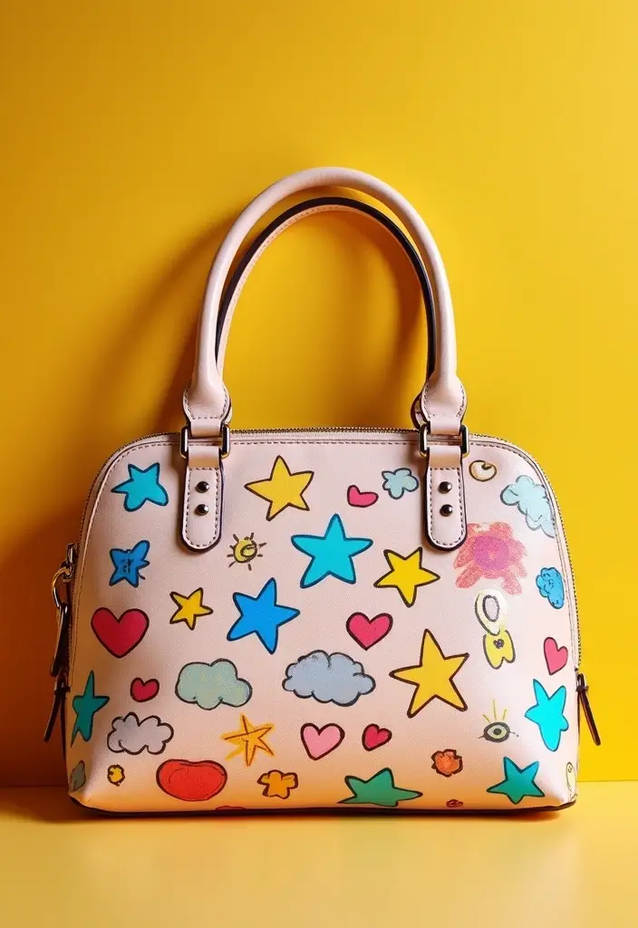 28 Purse Painting Ideas That Make Accessories Pop and Look Cute - 5. Whimsical Doodles