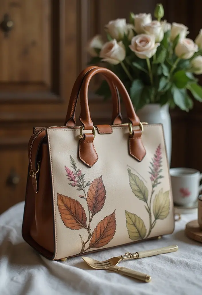 28 Purse Painting Ideas That Make Accessories Pop and Look Cute - 6. Vintage Botanical