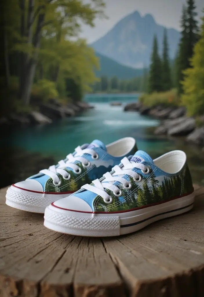28 Shoe Painting Ideas That Instantly Upgrade Your Footwear and Stand Out - 13. Nature Scenes for Outdoor Enthusiasts