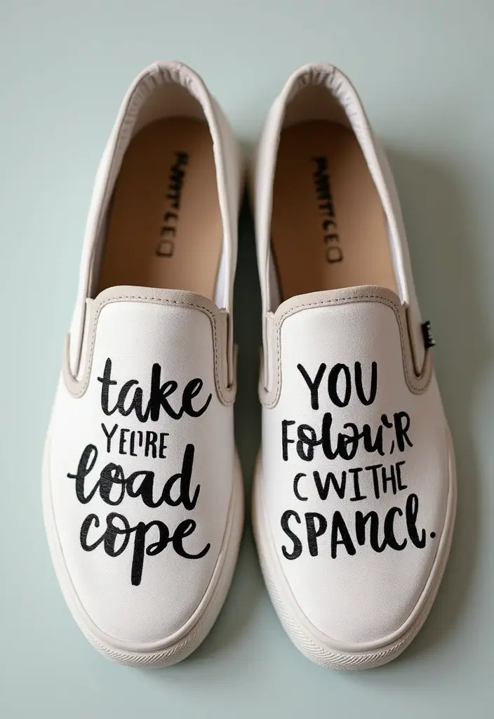 28 Shoe Painting Ideas That Instantly Upgrade Your Footwear and Stand Out - 15. Fun Stenciled Quotes for Personal Touches