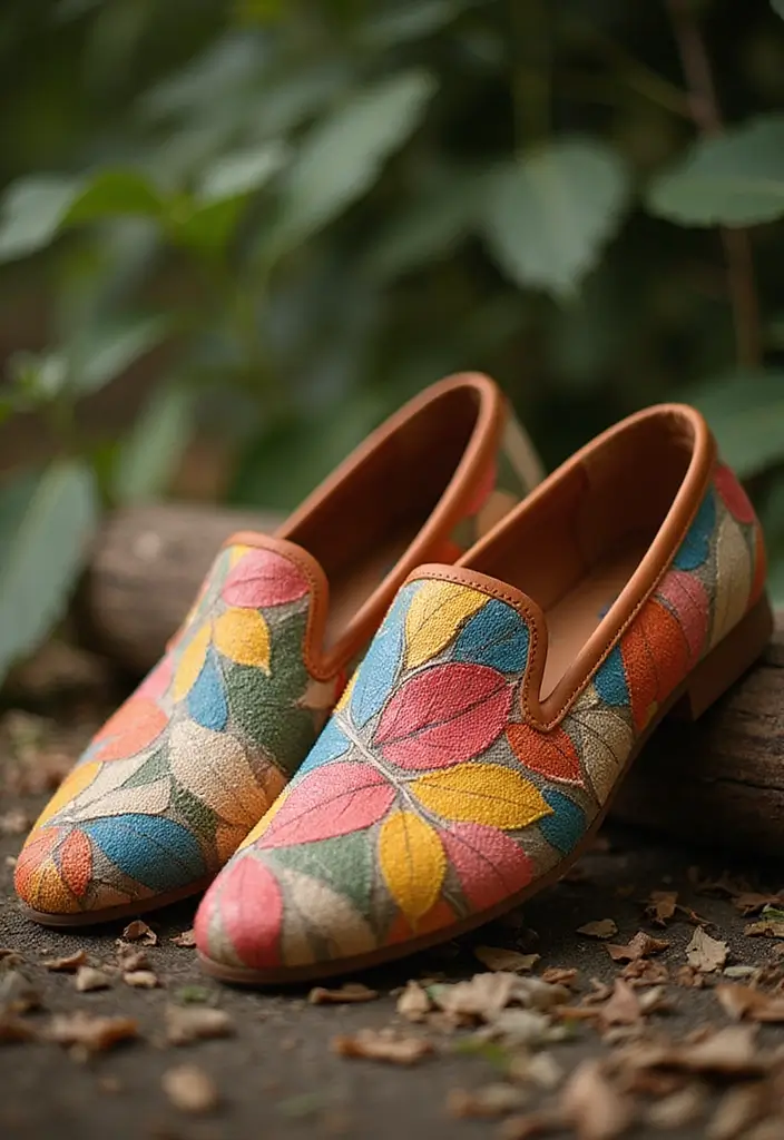 28 Shoe Painting Ideas That Instantly Upgrade Your Footwear and Stand Out - 3. Nature-Inspired Designs with Leaf Prints