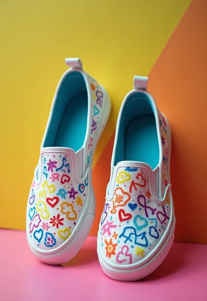 28 Shoe Painting Ideas That Instantly Upgrade Your Footwear and Stand Out - 6. Whimsical Doodles for Fun Footwear
