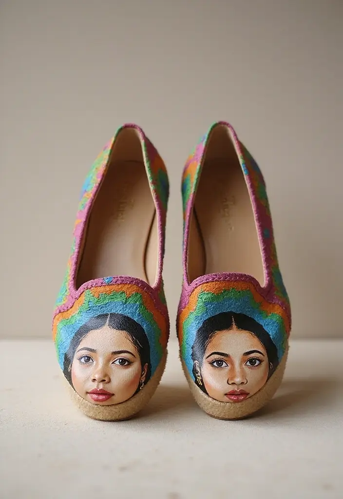 28 Shoe Painting Ideas That Instantly Upgrade Your Footwear and Stand Out - 8. Artistic Portraits for Unique Statements