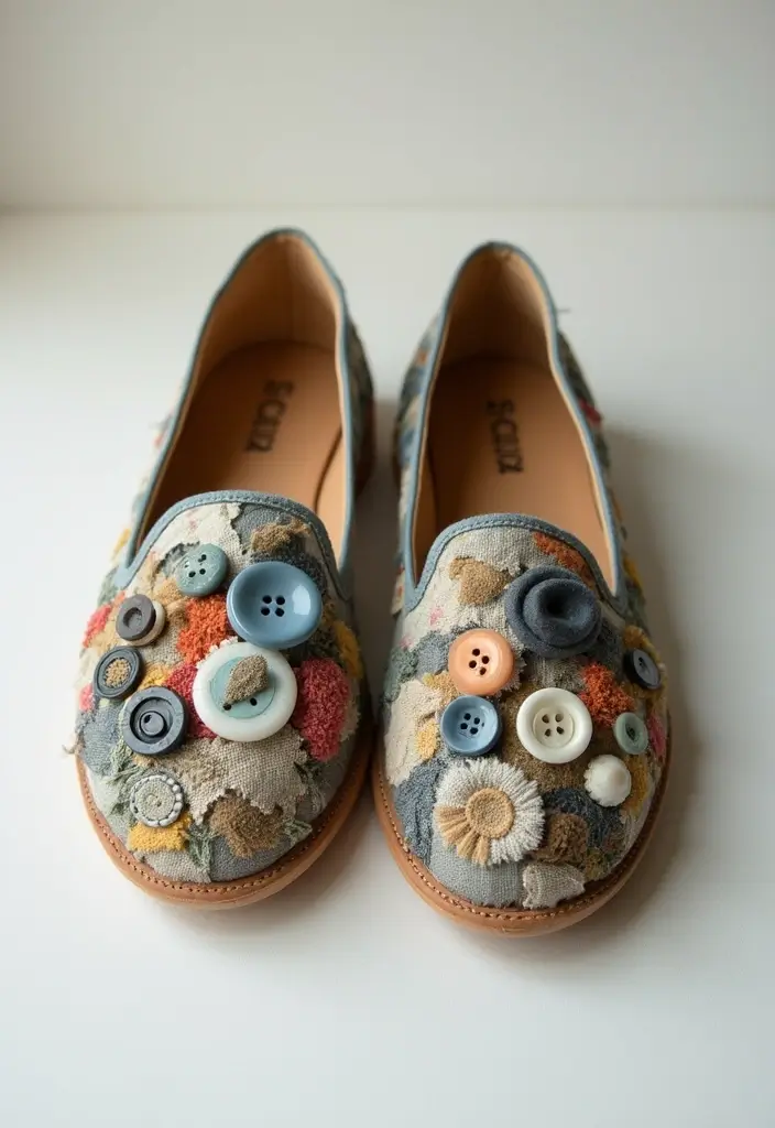 28 Shoe Painting Ideas That Instantly Upgrade Your Footwear and Stand Out - 9. Upcycled Material Embellishments