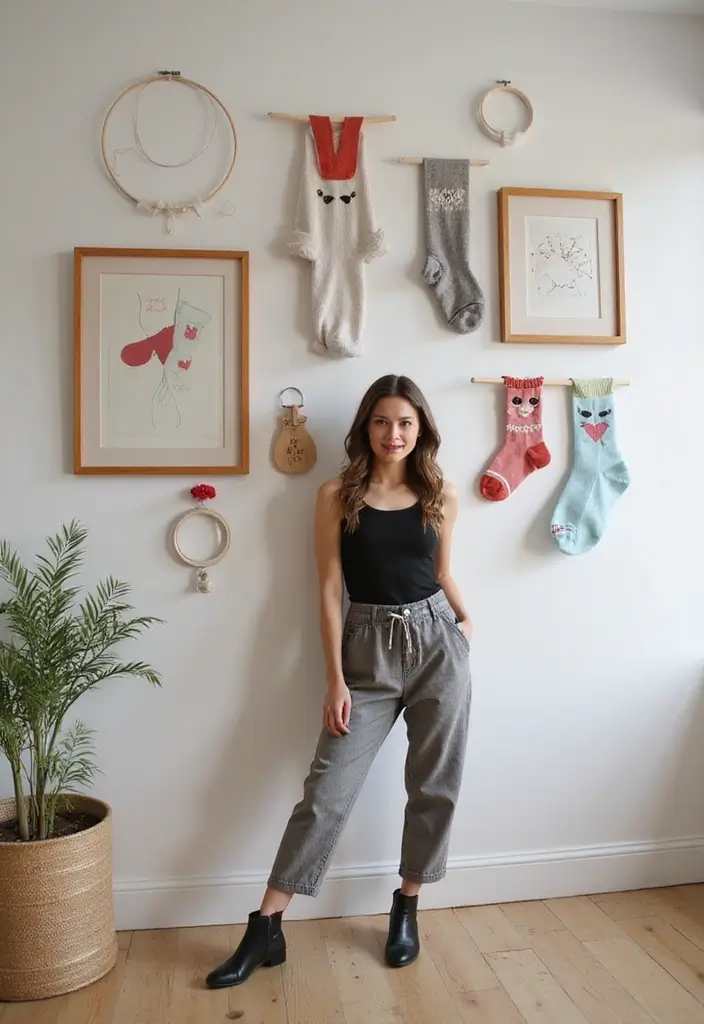 28 Socks Decoration Ideas That Turn Ordinary Socks Into Creative Fashion - 1. Whimsical Sock Wall Art