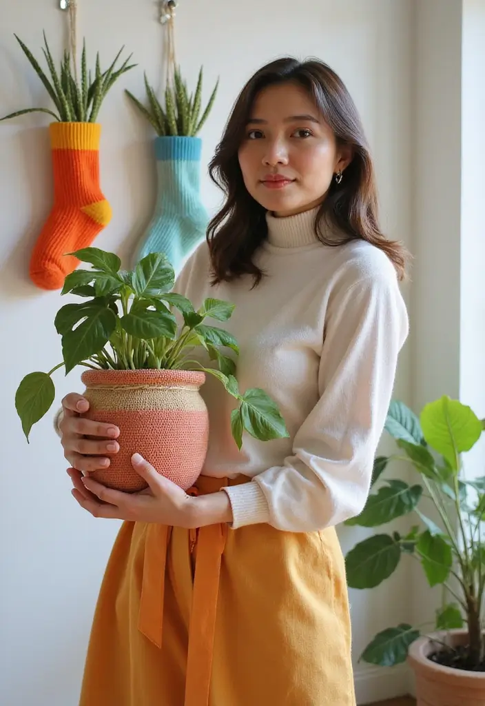 28 Socks Decoration Ideas That Turn Ordinary Socks Into Creative Fashion - 21. Sock Pockets for Plants