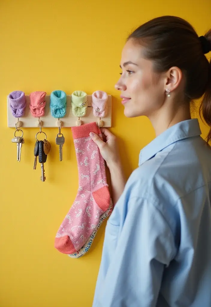 28 Socks Decoration Ideas That Turn Ordinary Socks Into Creative Fashion - 27. Sock Key Holders for Practicality