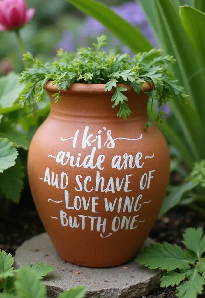 28 Terracotta Pot Painting Ideas That Bring Life and Style to Your Garden - 10. Inspirational Quotes