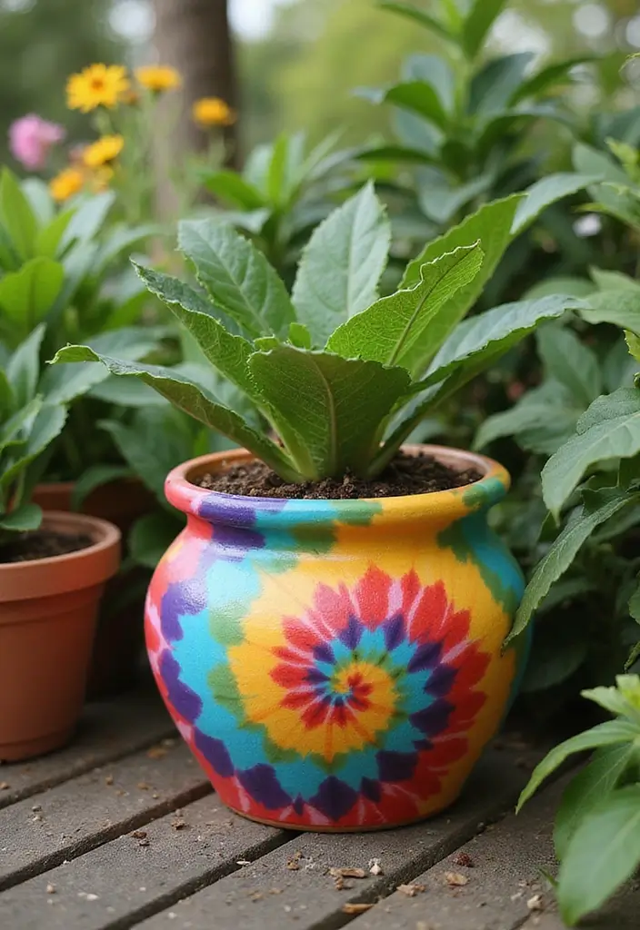28 Terracotta Pot Painting Ideas That Bring Life and Style to Your Garden - 11. Tie-Dye Inspired Patterns