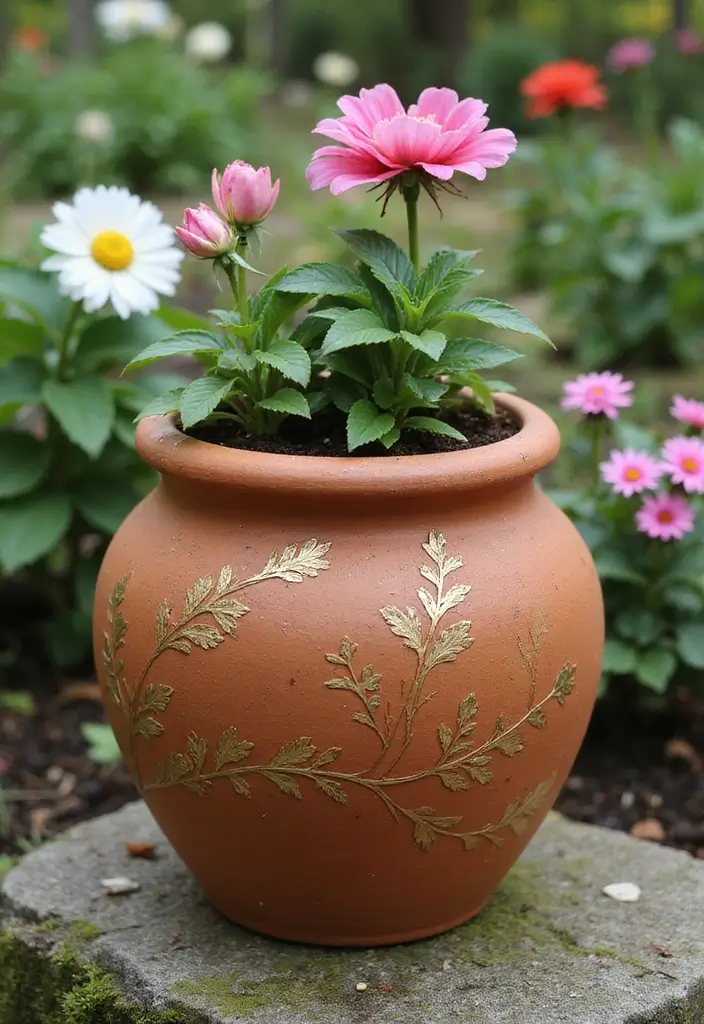 28 Terracotta Pot Painting Ideas That Bring Life and Style to Your Garden - 13. Nature-Inspired Elements
