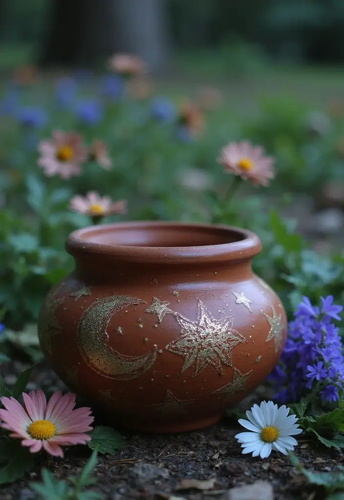 28 Terracotta Pot Painting Ideas That Bring Life and Style to Your Garden - 15. Celestial Designs