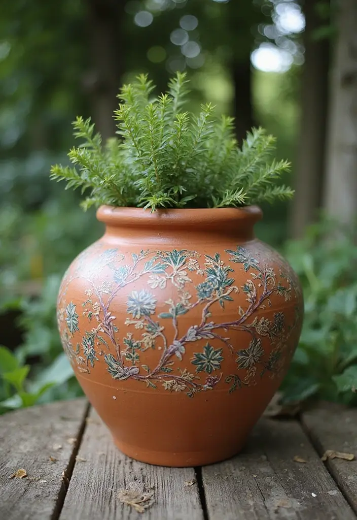 28 Terracotta Pot Painting Ideas That Bring Life and Style to Your Garden - 17. Tie It All Together with Ribbons