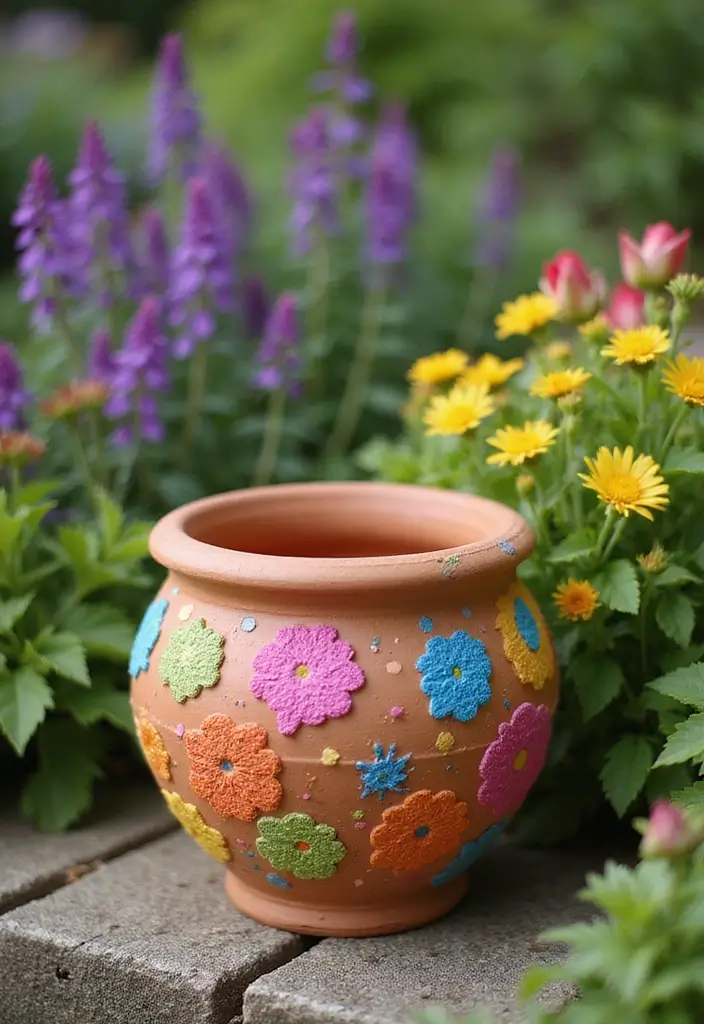 28 Terracotta Pot Painting Ideas That Bring Life and Style to Your Garden - 18. Funky Patterns with Sponges