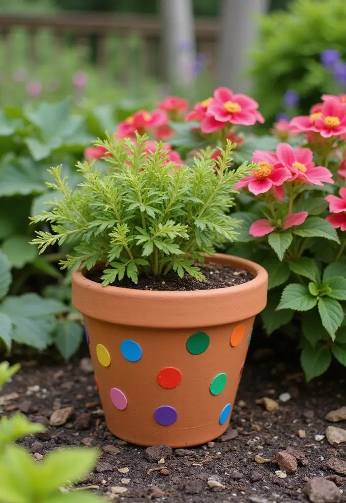 28 Terracotta Pot Painting Ideas That Bring Life and Style to Your Garden - 20. Colorful Polka Dots