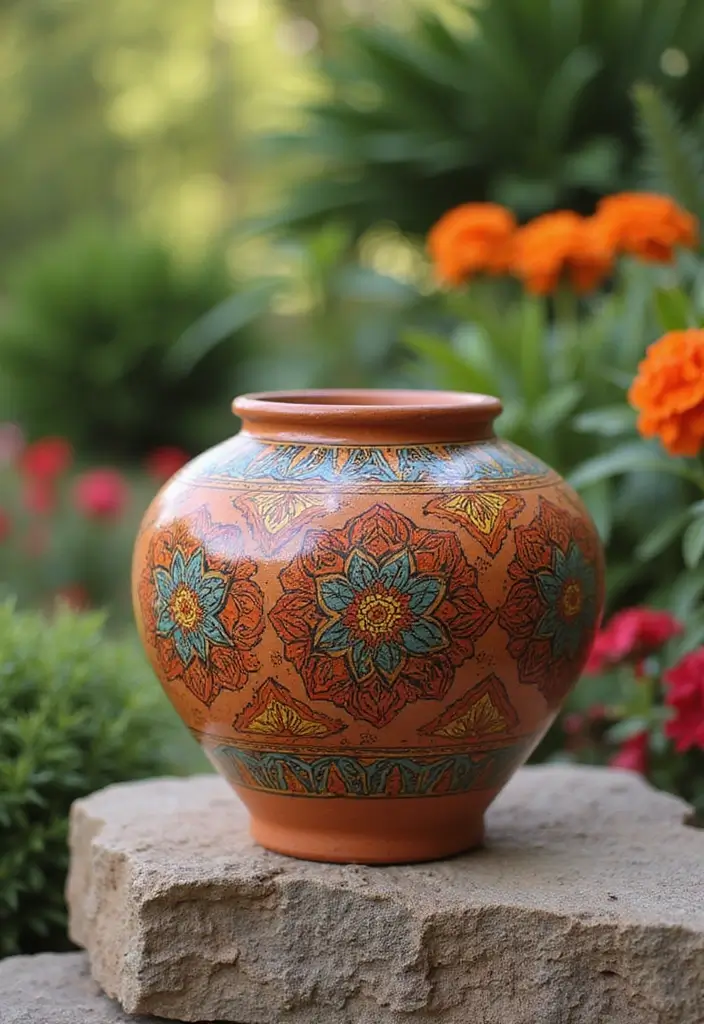28 Terracotta Pot Painting Ideas That Bring Life and Style to Your Garden - 21. Ethnic Patterns