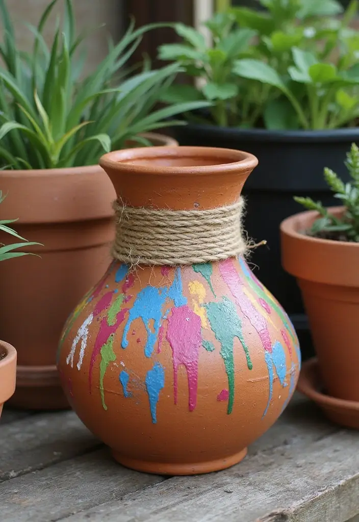 28 Terracotta Pot Painting Ideas That Bring Life and Style to Your Garden - 25. Natural Elements with Twine and Paint