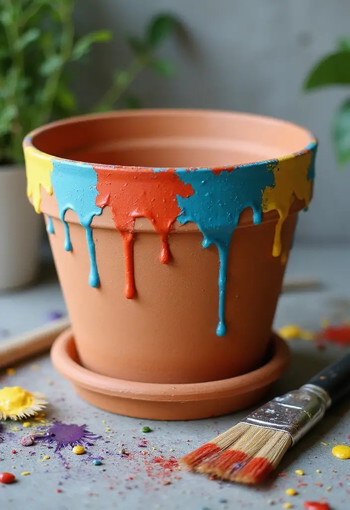 28 Terracotta Pot Painting Ideas That Bring Life and Style to Your Garden - 8. Drip-Painting Fun