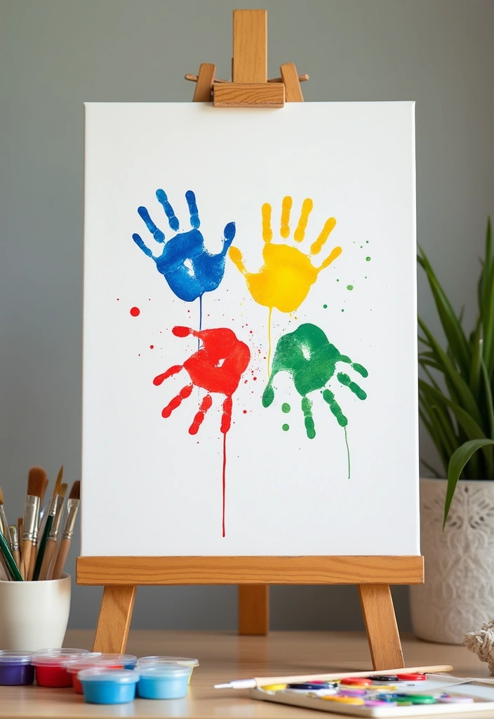 28 Thoughtful and Fun Father’s Day Craft Ideas for Home Decor - 3. Handprint Canvas Art
