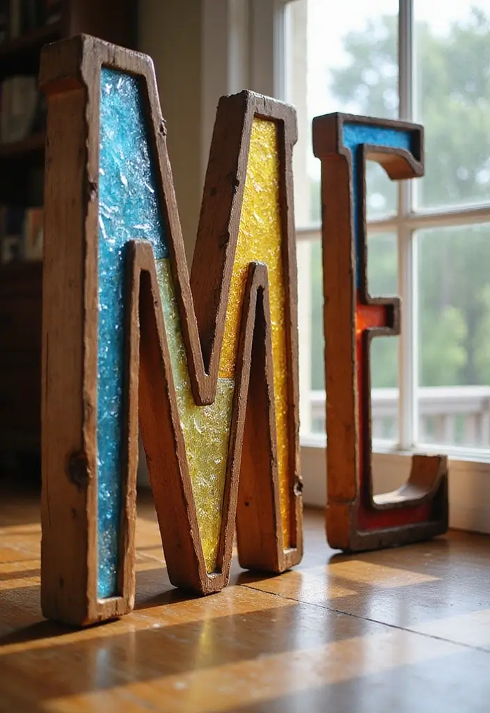 28 Wood Letter Painting Ideas That Personalize Your Space Beautifully - 15. Stained Glass Effect