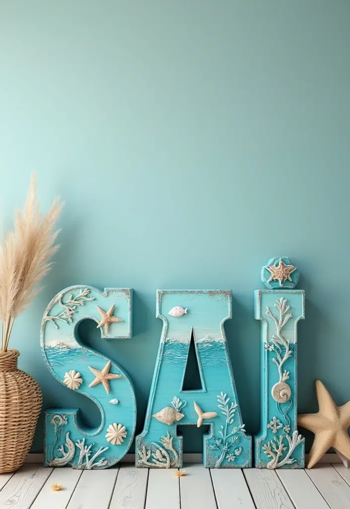 28 Wood Letter Painting Ideas That Personalize Your Space Beautifully - 18. Underwater Themes