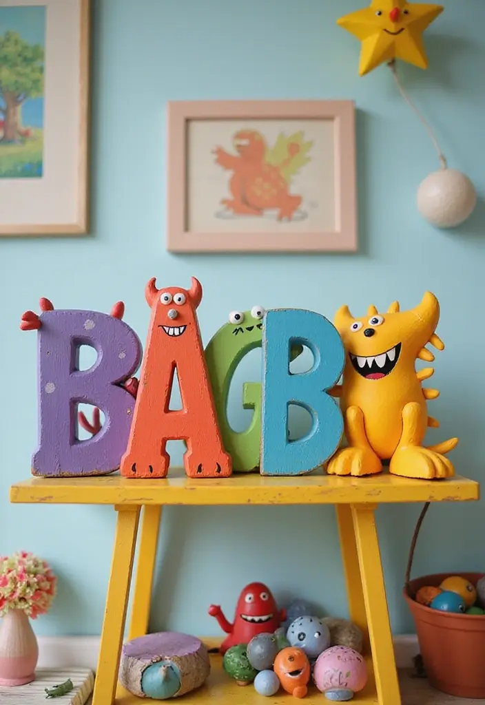 28 Wood Letter Painting Ideas That Personalize Your Space Beautifully - 19. Playful Monster Designs