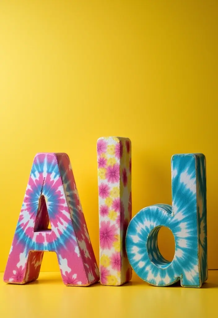 28 Wood Letter Painting Ideas That Personalize Your Space Beautifully - 20. Tie-Dye Techniques