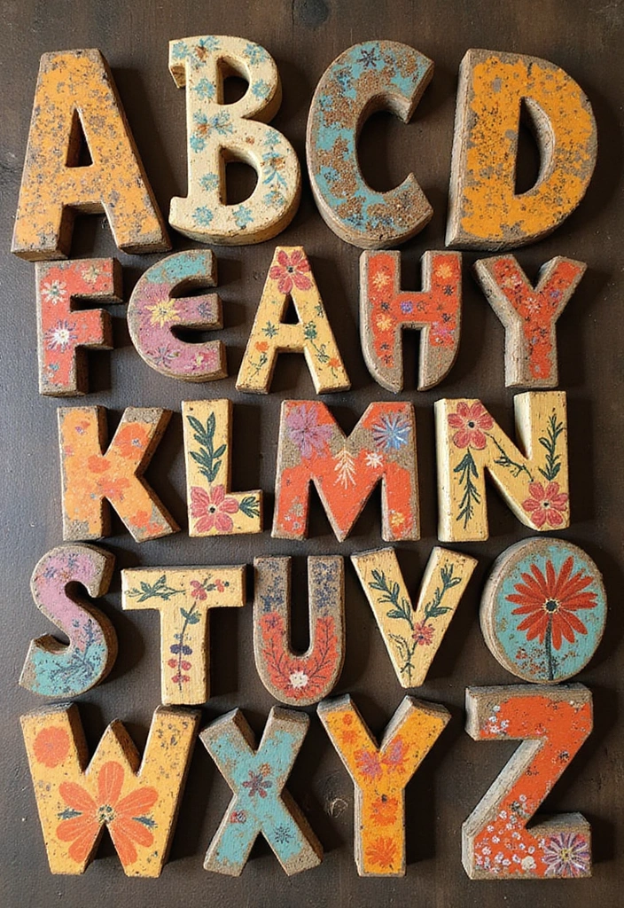 28 Wood Letter Painting Ideas That Personalize Your Space Beautifully - 21. Folk Art Designs
