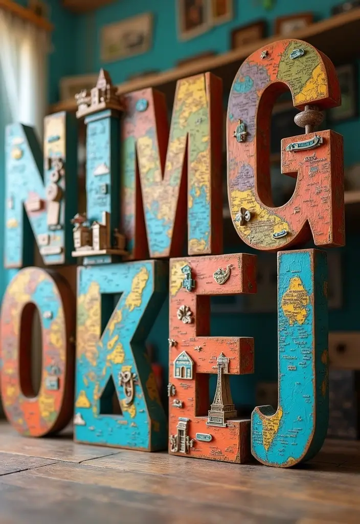 28 Wood Letter Painting Ideas That Personalize Your Space Beautifully - 26. Travel-Inspired Letters