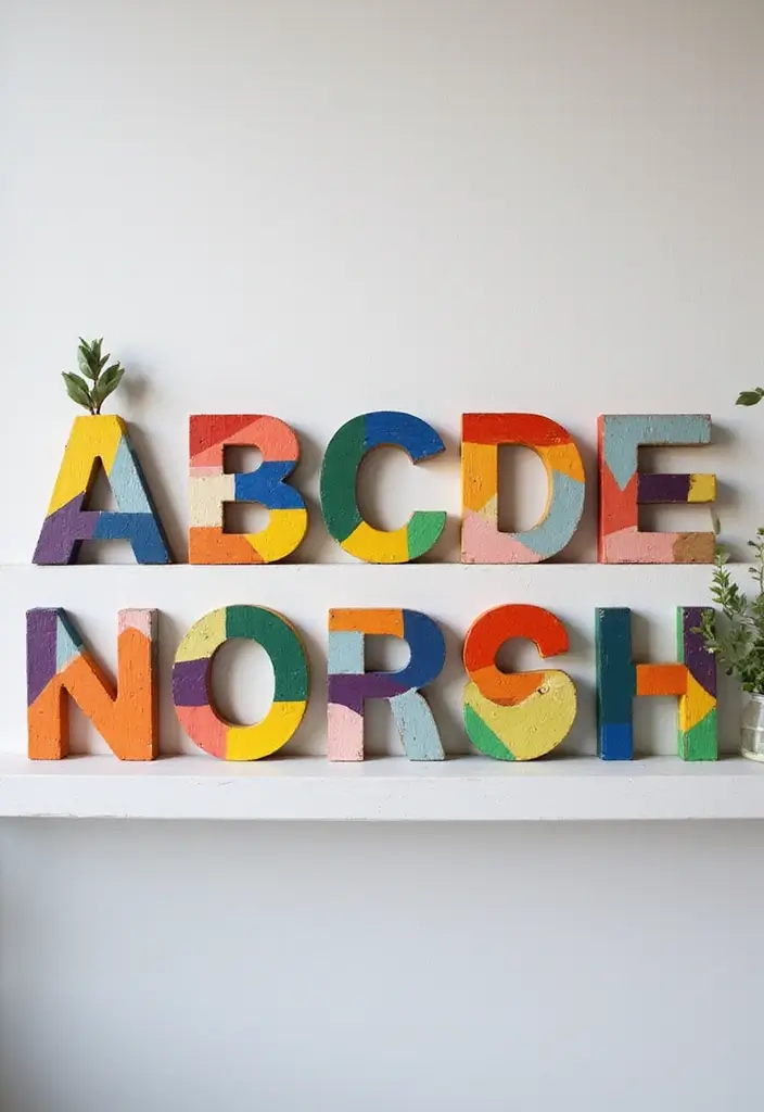 28 Wood Letter Painting Ideas That Personalize Your Space Beautifully - 3. Bold Geometric Patterns