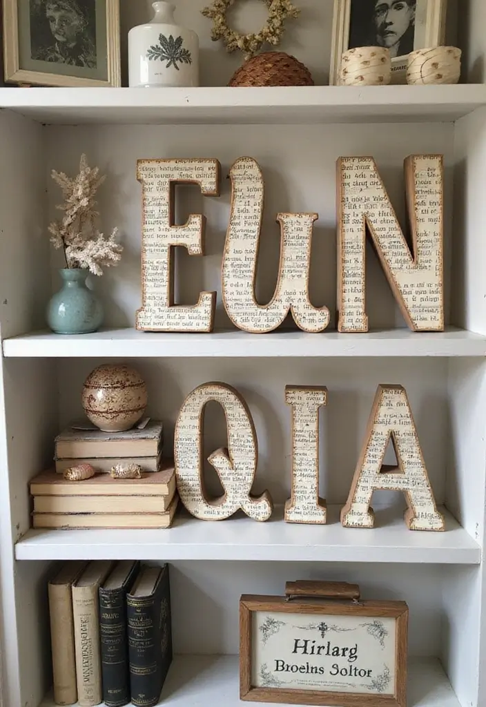 28 Wood Letter Painting Ideas That Personalize Your Space Beautifully - 7. Vintage Book Pages