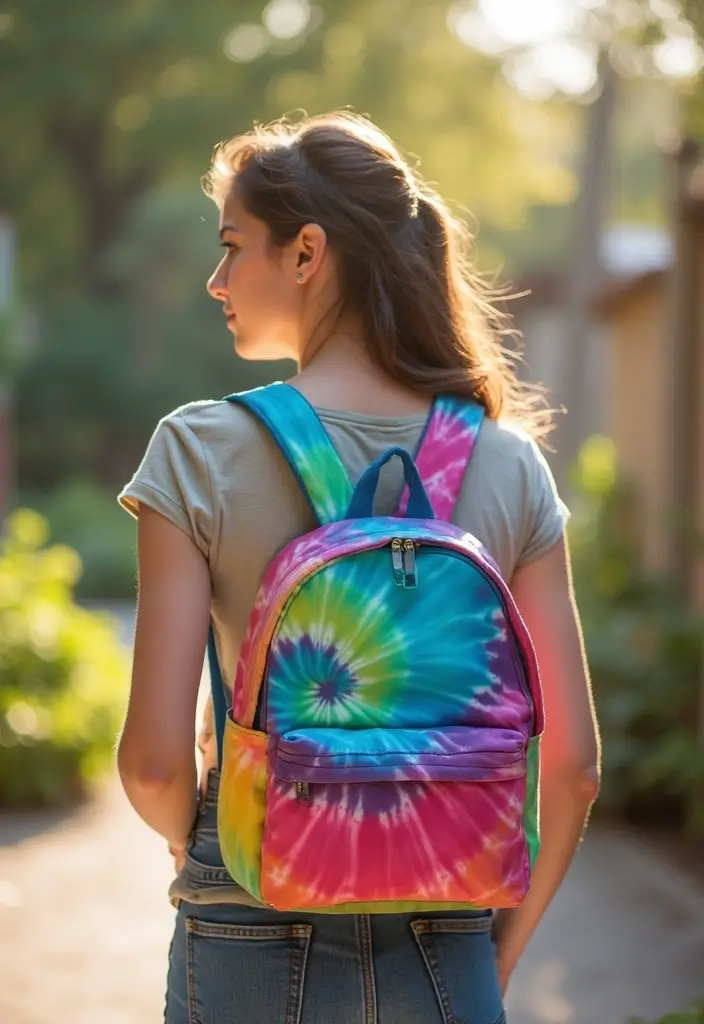 29 Backpack Painting Ideas To Stand Out At School - 1. Tie-Dye Delight