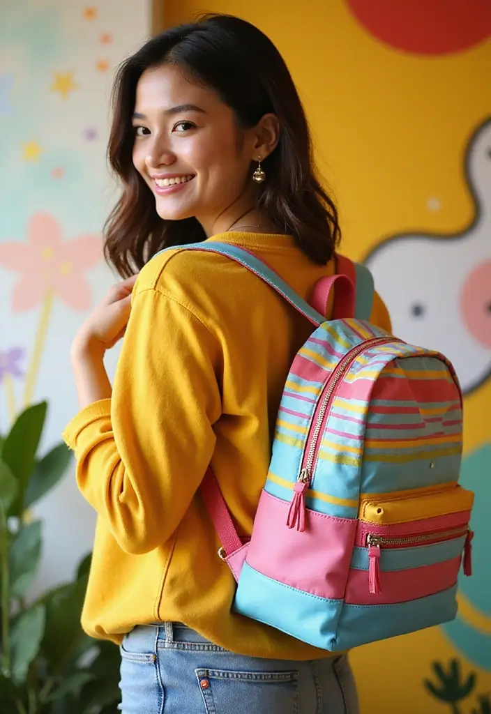 29 Backpack Painting Ideas To Stand Out At School - 11. Stripes and Dots