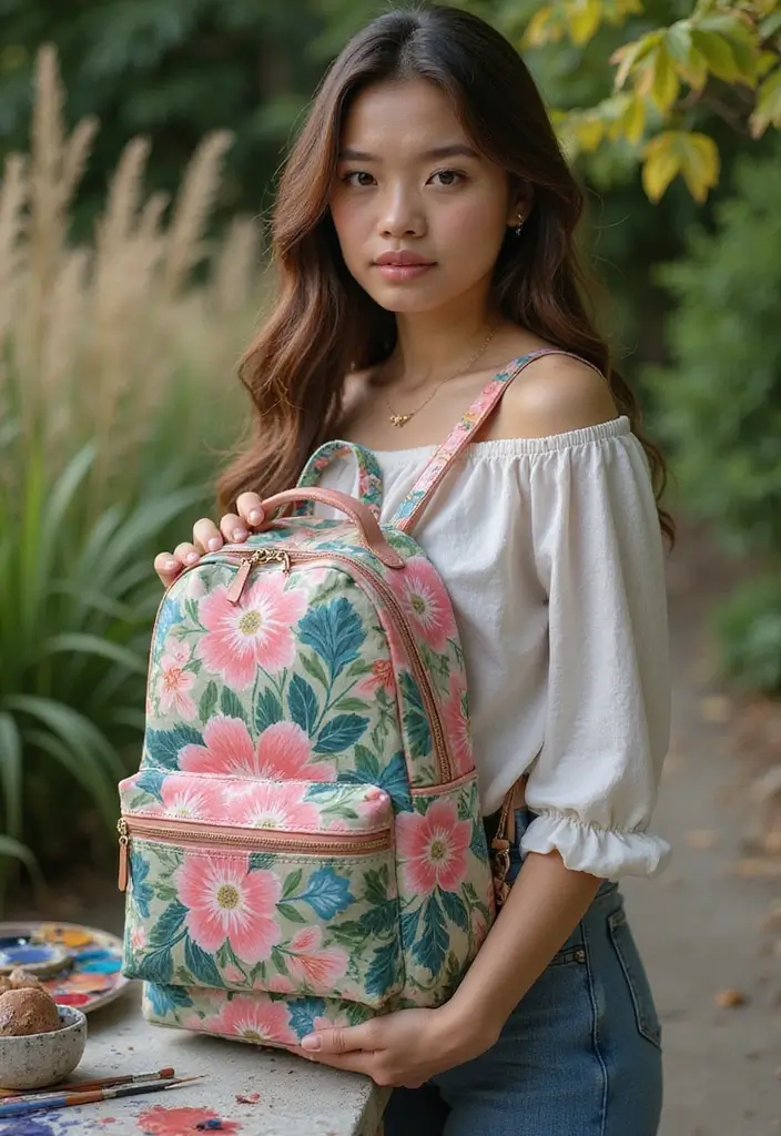 29 Backpack Painting Ideas To Stand Out At School - 2. Floral Fantasy