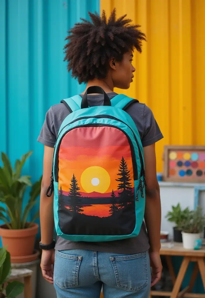 29 Backpack Painting Ideas To Stand Out At School - 25. Landscape Silhouettes