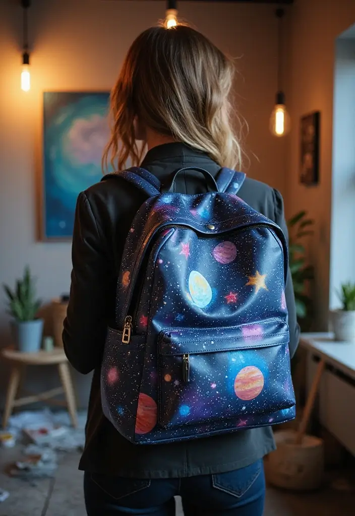 29 Backpack Painting Ideas To Stand Out At School - 27. Intergalactic Design