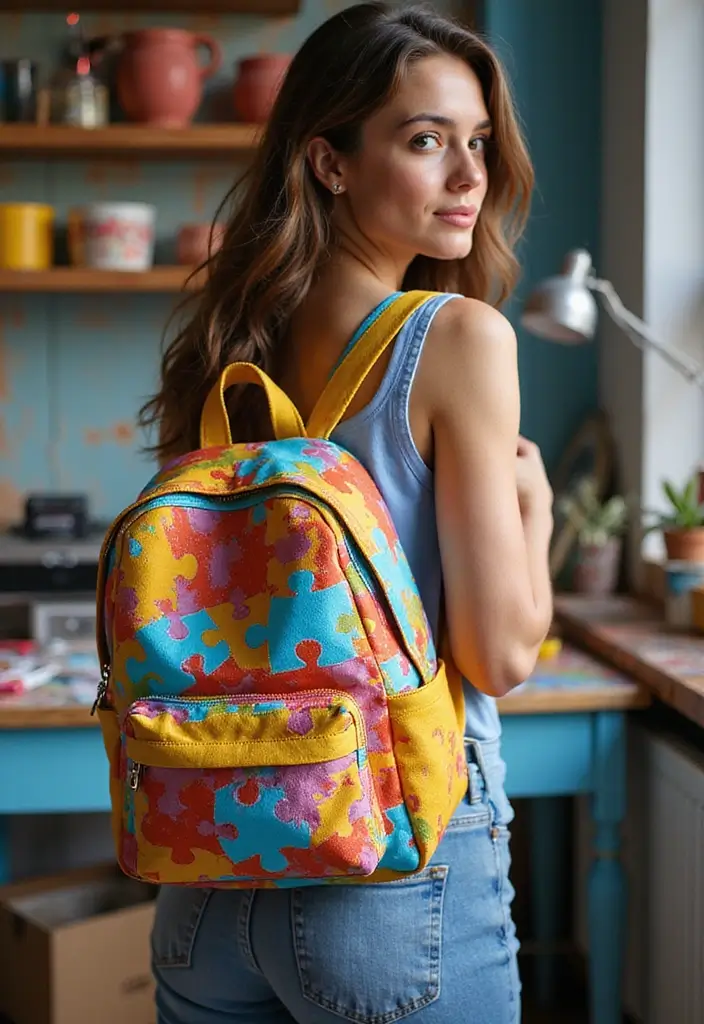 29 Backpack Painting Ideas To Stand Out At School - 28. Puzzle Patterns