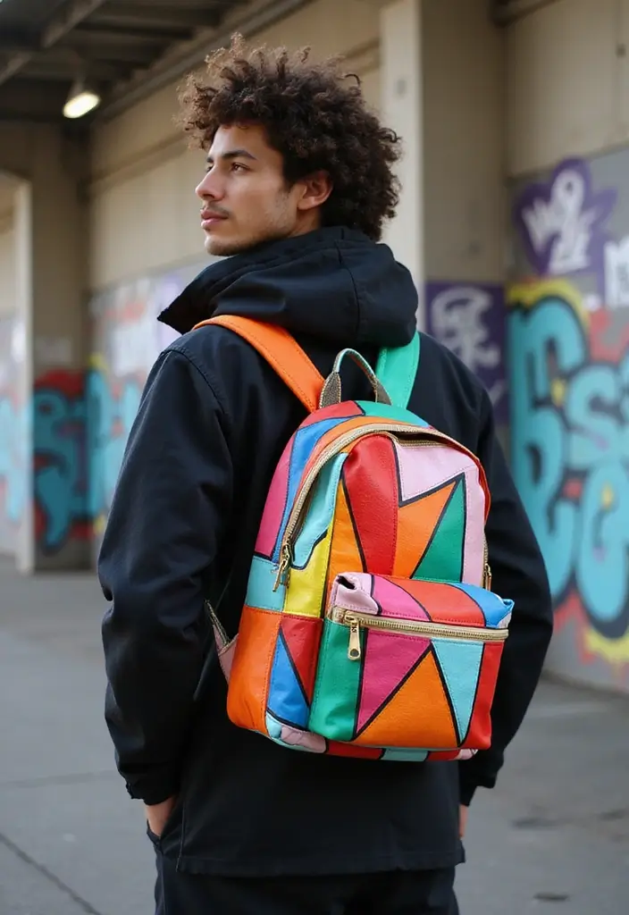 29 Backpack Painting Ideas To Stand Out At School - 3. Geometric Patterns