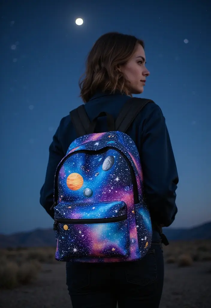 29 Backpack Painting Ideas To Stand Out At School - 5. Cosmic Wonders