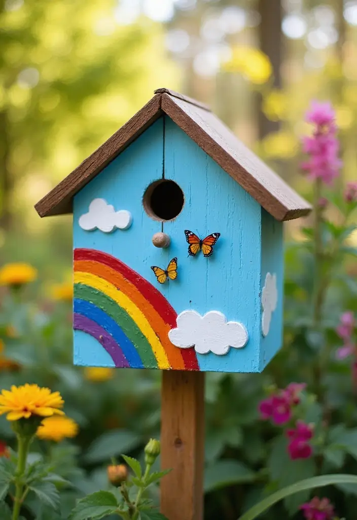 29 Bird House Painting Ideas That Add Color and Charm to Your Garden - 1. Rainbow Delight